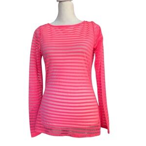 Studio F Neon Pink Sheer Stripe Long Sleeve Top